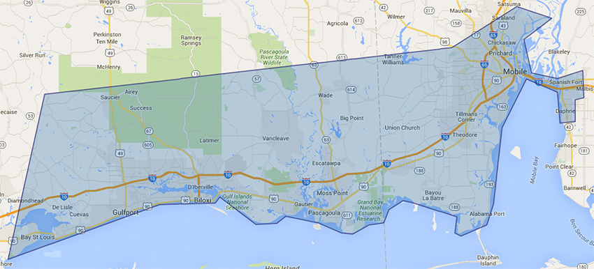Service Area | Saucier, Waveland, Mobile